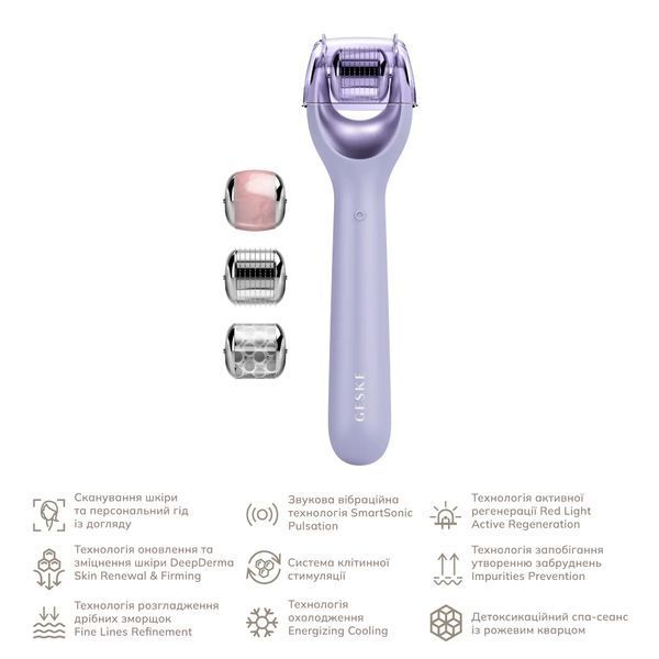 Електронний ролер для обличчя з мікроголками GESKE MicroNeedle Face Roller 9 в 1, purple HB0189