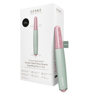 Ручка-массажер для лица с розовым кварцем GESKE&nbsp;SmartAppGuided&nbsp;Double-Sided&nbsp;Rose&nbsp;Quartz&nbsp;Depuffing&nbsp;Pen&nbsp;7в1&nbsp;green HB0666