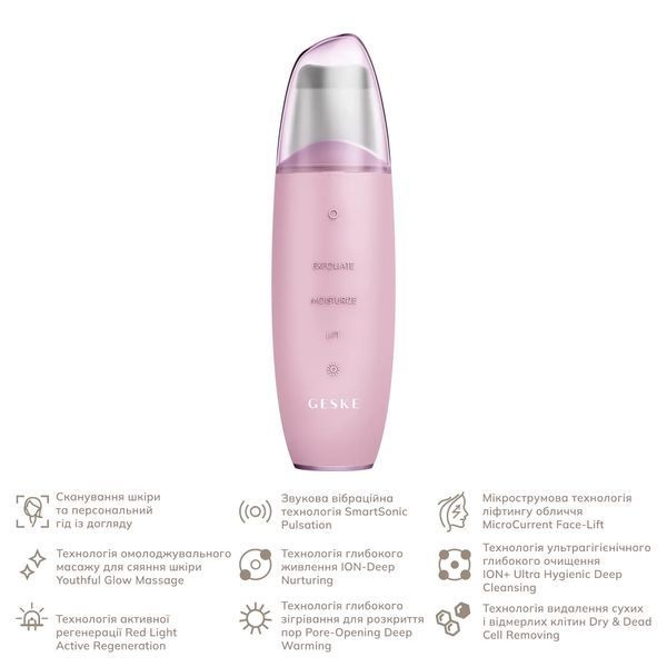 Мікрострумовий скрабер для шкіри та усунення чорних точок GESKE MicroCurrent Skin Scrubber & Blackhead Remover 9 в 1, pink HB0148