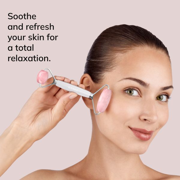 Роллер-массажер для лица и тела с розовым кварцем GESKE&nbsp;SmartAppGuided&nbsp;Rose&nbsp;Quartz&nbsp;Face&nbsp;&&nbsp;Body&nbsp;Roller&nbsp;5in1&nbsp;starlight HB0656