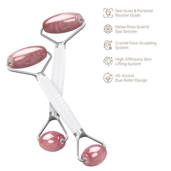 Роллер-массажер для лица и тела с розовым кварцем GESKE&nbsp;SmartAppGuided&nbsp;Rose&nbsp;Quartz&nbsp;Face&nbsp;&&nbsp;Body&nbsp;Roller&nbsp;5in1&nbsp;starlight HB0656