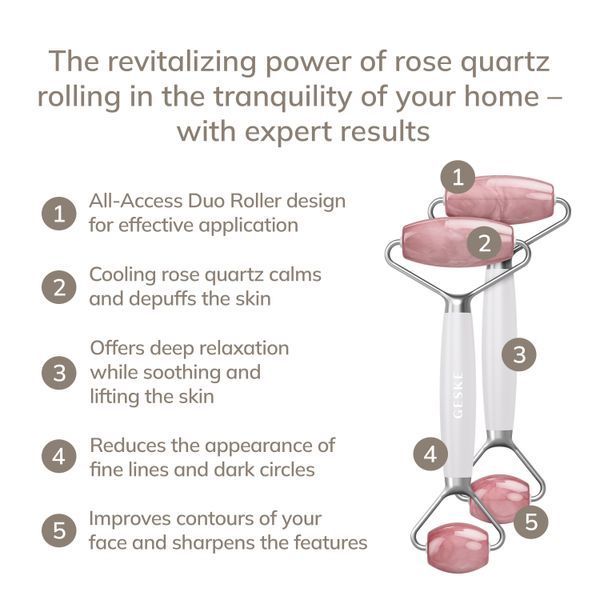 Роллер-массажер для лица и тела с розовым кварцем GESKE&nbsp;SmartAppGuided&nbsp;Rose&nbsp;Quartz&nbsp;Face&nbsp;&&nbsp;Body&nbsp;Roller&nbsp;5in1&nbsp;starlight HB0656