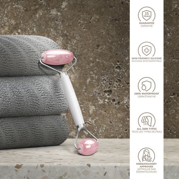 Роллер-массажер для лица и тела с розовым кварцем GESKE&nbsp;SmartAppGuided&nbsp;Rose&nbsp;Quartz&nbsp;Face&nbsp;&&nbsp;Body&nbsp;Roller&nbsp;5in1&nbsp;starlight HB0656