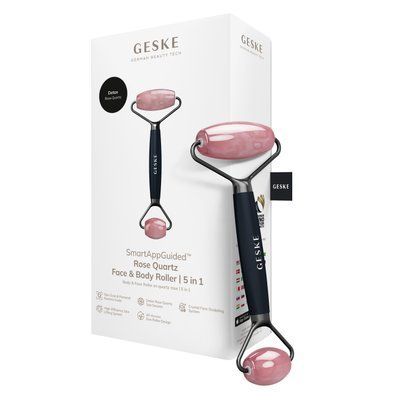 Роллер-массажер для лица и тела с розовым кварцем GESKE&nbsp;SmartAppGuided&nbsp;Rose&nbsp;Quartz&nbsp;Face&nbsp;&&nbsp;Body&nbsp;Roller&nbsp;5in1&nbsp;black HB0657