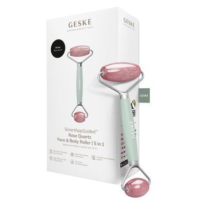 Роллер-массажер для лица и тела с розовым кварцем GESKE&nbsp;SmartAppGuided&nbsp;Rose&nbsp;Quartz&nbsp;Face&nbsp;&&nbsp;Body&nbsp;Roller&nbsp;5in1&nbsp;green HB0658