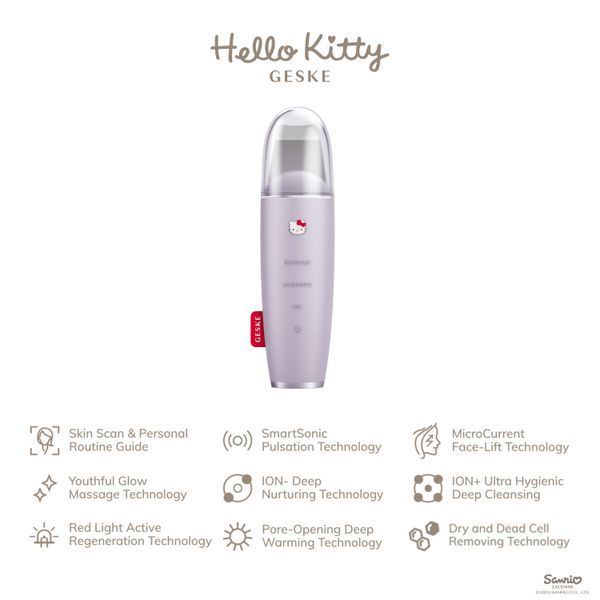 Мікрострумовий скрабер для шкіри та усунення чорних точок GESKE MicroCurrent Skin Scrubber & Blackhead Remover 9 в 1 by Hello Kitty, purple HB0252