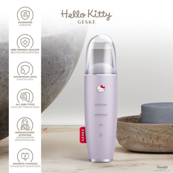 Мікрострумовий скрабер для шкіри та усунення чорних точок GESKE MicroCurrent Skin Scrubber & Blackhead Remover 9 в 1 by Hello Kitty, purple HB0252
