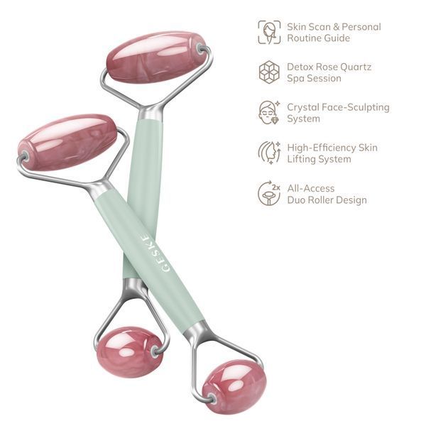 Роллер-массажер для лица и тела с розовым кварцем GESKE&nbsp;SmartAppGuided&nbsp;Rose&nbsp;Quartz&nbsp;Face&nbsp;&&nbsp;Body&nbsp;Roller&nbsp;5in1&nbsp;green HB0658