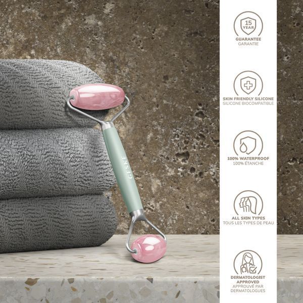 Роллер-массажер для лица и тела с розовым кварцем GESKE&nbsp;SmartAppGuided&nbsp;Rose&nbsp;Quartz&nbsp;Face&nbsp;&&nbsp;Body&nbsp;Roller&nbsp;5in1&nbsp;green HB0658