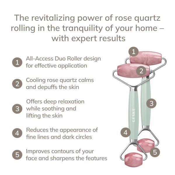 Роллер-массажер для лица и тела с розовым кварцем GESKE&nbsp;SmartAppGuided&nbsp;Rose&nbsp;Quartz&nbsp;Face&nbsp;&&nbsp;Body&nbsp;Roller&nbsp;5in1&nbsp;green HB0658