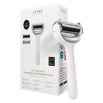 Електронний ролер для обличчя та тіла з мікроголками GESKE MicroNeedle Face & Body Roller 8 в 1, white HB0205