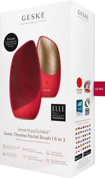 Электронная звуковая термо щетка для лица GESKE Sonic Thermo Facial Brush 6 в 1, red HB0634