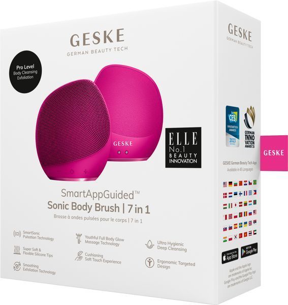 Ультразвукова щітка для тіла та інтенсивний пілінг GESKE Sonic Body Brush & Intensive Exfoliator 7 в 1, magenta HB0355