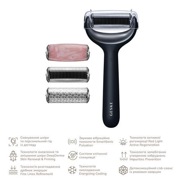 Ролер для голкової мезотерапії обличчя та тіла GESKE MicroNeedle Face & Body Roller 9 в 1, black HB0212
