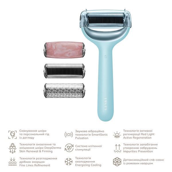 Ролик для голкової мезотерапії обличчя та тіла GESKE MicroNeedle Face & Body Roller 9 в 1, turquoise HB0213