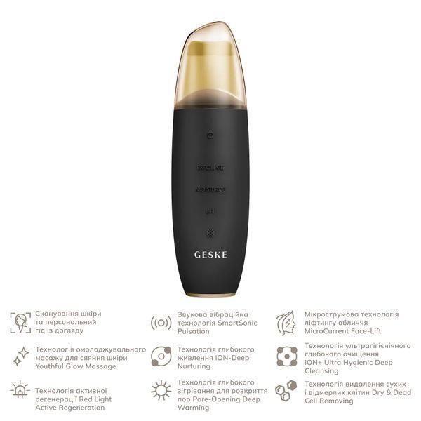 Мікрострумовий скрабер для шкіри та усунення чорних точок GESKE MicroCurrent Skin Scrubber & Blackhead Remover 9 в 1, gray HB0141