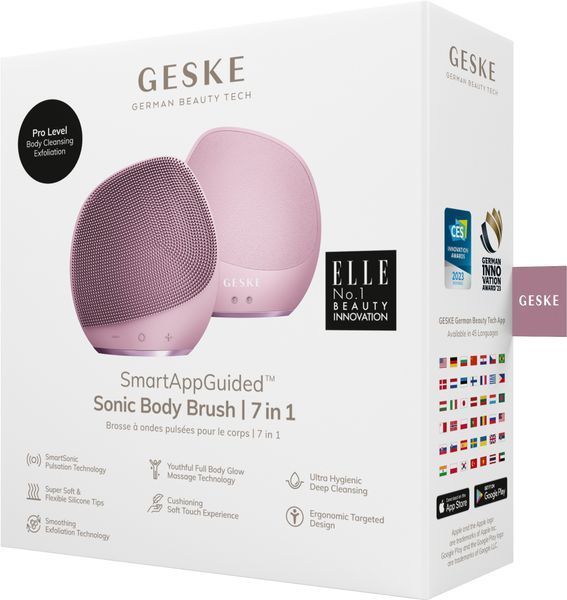 Ультразвуковая щетка для тела и интенсивный пилинг GESKE Sonic Body Brush & Intensive Exfoliator 7 в 1, pink HB0357