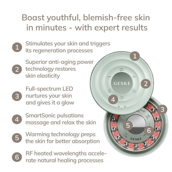Антивіковий LED-випромінювач для відновлення шкіри обличчя GESKE Anti-Aging Skin Renewer 9в1 green HB0640