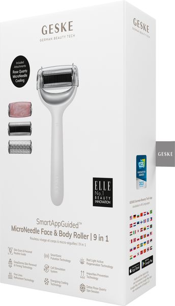 Ролер для голкової мезотерапії обличчя та тіла GESKE MicroNeedle Face & Body Roller 9 в 1, white HB0025 фото