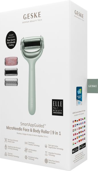 Ролер для голкової мезотерапії обличчя та тіла GESKE MicroNeedle Face & Body Roller 9 в 1, green HB0026 фото