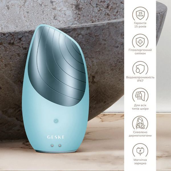 Электронная звуковая термо щетка для лица GESKE Sonic Thermo Facial Brush 6 в 1, turquoise HB0081