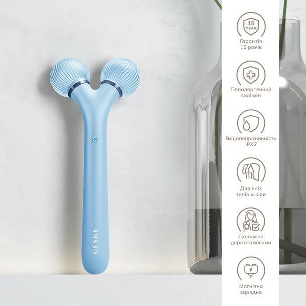 Электронный ультразвуковой ролик для лица GESKE Sonic Facial Roller 4 в 1, aquamarine HB0182