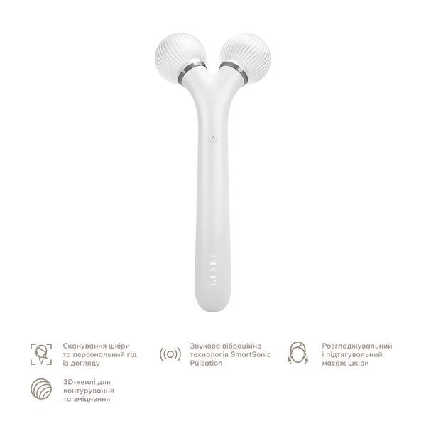 Электронный ультразвуковой ролик для лица GESKE Sonic Facial Roller 4 в 1, white HB0183