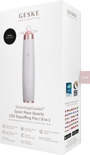 Ручка-масажер для обличчя з рожевим кварцом GESKE&nbsp;SmartAppGuided&nbsp;Sonic&nbsp;Rose&nbsp;Quartz&nbsp;LED&nbsp;Depuffing&nbsp;Pen&nbsp;8in1&nbsp;starlight HB0648