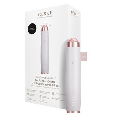 Ручка-массажер для лица с розовым кварцем GESKE&nbsp;SmartAppGuided&nbsp;Sonic&nbsp;Rose&nbsp;Quartz&nbsp;LED&nbsp;Depuffing&nbsp;Pen&nbsp;8in1&nbsp;starlight HB0648
