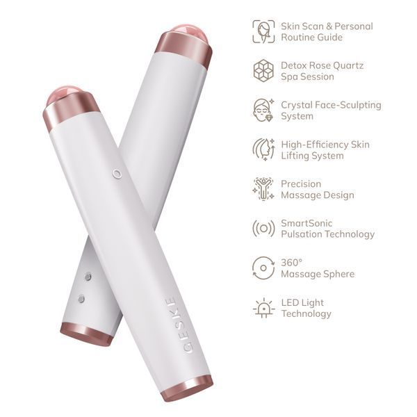 Ручка-масажер для обличчя з рожевим кварцом GESKE&nbsp;SmartAppGuided&nbsp;Sonic&nbsp;Rose&nbsp;Quartz&nbsp;LED&nbsp;Depuffing&nbsp;Pen&nbsp;8in1&nbsp;starlight HB0648