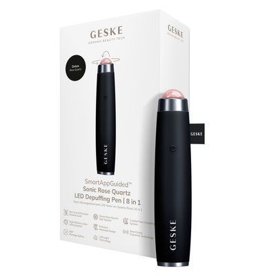 Ручка-массажер для лица с розовым кварцем GESKE&nbsp;SmartAppGuided&nbsp;Sonic&nbsp;Rose&nbsp;Quartz&nbsp;LED&nbsp;Depuffing&nbsp;Pen&nbsp;8in1&nbsp;black HB0649