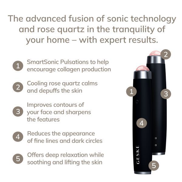 Ручка-массажер для лица с розовым кварцем GESKE&nbsp;SmartAppGuided&nbsp;Sonic&nbsp;Rose&nbsp;Quartz&nbsp;LED&nbsp;Depuffing&nbsp;Pen&nbsp;8in1&nbsp;black HB0649