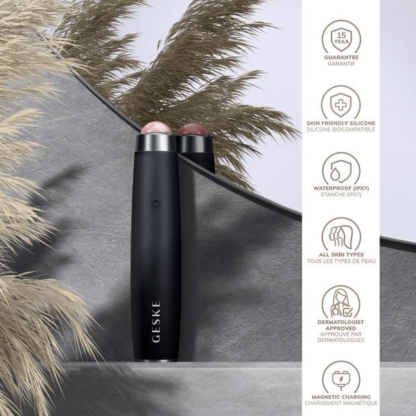 Ручка-массажер для лица с розовым кварцем GESKE&nbsp;SmartAppGuided&nbsp;Sonic&nbsp;Rose&nbsp;Quartz&nbsp;LED&nbsp;Depuffing&nbsp;Pen&nbsp;8in1&nbsp;black HB0649