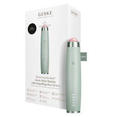 Ручка-массажер для лица с розовым кварцем GESKE&nbsp;SmartAppGuided&nbsp;Sonic&nbsp;Rose&nbsp;Quartz&nbsp;LED&nbsp;Depuffing&nbsp;Pen&nbsp;8in1green HB0650