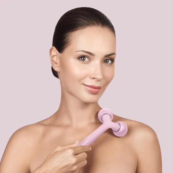 Електронний ультразвуковий ролик для обличчя та тіла GESKE Sonic Facial & Body Roller 4 в 1, pink HB0037 фото