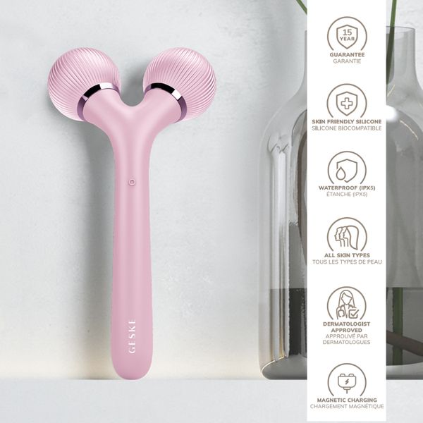 Електронний ультразвуковий ролик для обличчя та тіла GESKE Sonic Facial & Body Roller 4 в 1, pink HB0037 фото