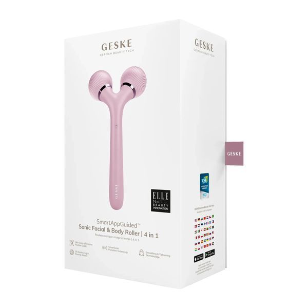 Електронний ультразвуковий ролик для обличчя та тіла GESKE Sonic Facial & Body Roller 4 в 1, pink HB0037