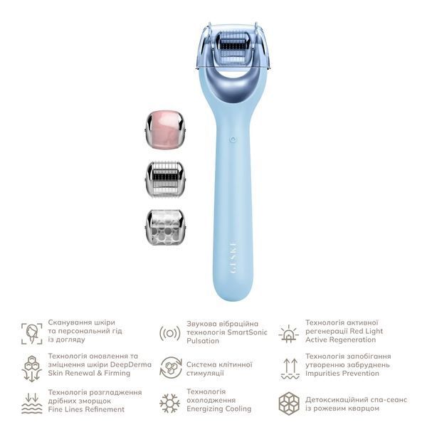 Электронный роллер для лица с микроиглами GESKE MicroNeedle Face Roller 9 в 1, aquamarine HB0193