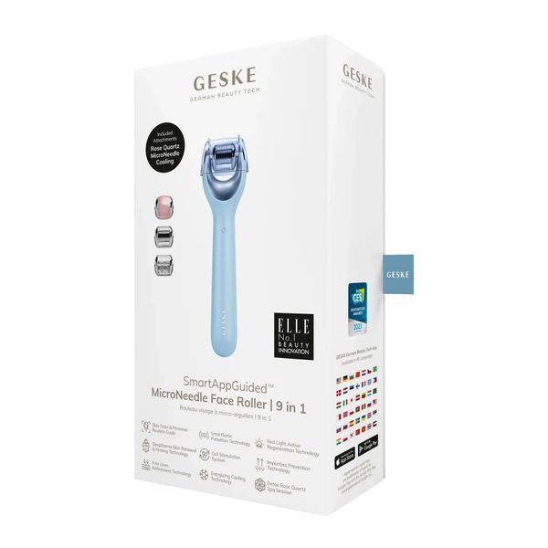 Электронный роллер для лица с микроиглами GESKE MicroNeedle Face Roller 9 в 1, aquamarine HB0193