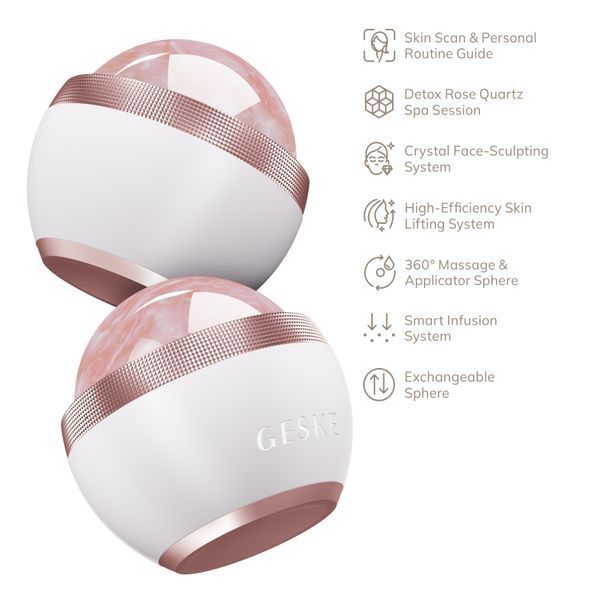 Шариковый массажер с розовым кварцем GESKE&nbsp;SmartAppGuided&nbsp;Rose&nbsp;Quartz&nbsp;Depuffing&nbsp;Sphere&nbsp;7in1&nbsp;starlight HB0652