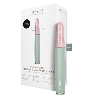 Ручка-массажер для лица с розовым кварцем GESKE&nbsp;SmartAppGuided&nbsp;Rose&nbsp;Quartz&nbsp;&&nbsp;Depuffing&nbsp;Pen&nbsp;6in1&nbsp;green HB0662