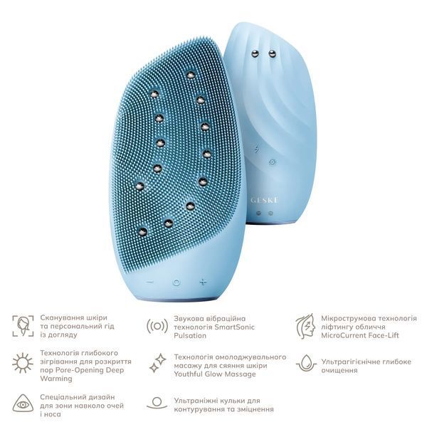 Очищающая щетка для лица GESKE Sonic Thermo Facial Brush & Face-Lifter 8 в 1 aquamarine HB0094