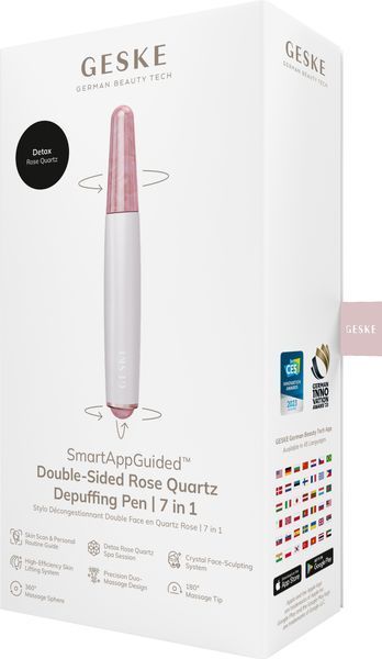 Ручка-массажер для лица с розовым кварцем GESKE&nbsp;SmartAppGuided&nbsp;Double-Sided&nbsp;Rose&nbsp;Quartz&nbsp;Depuffing&nbsp;Pen&nbsp;7в1&nbsp;starlight HB0664