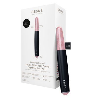 Ручка-массажер для лица с розовым кварцем GESKE&nbsp;SmartAppGuided&nbsp;Double-Sided&nbsp;Rose&nbsp;Quartz&nbsp;Depuffing&nbsp;Pen&nbsp;7в1&nbsp;black HB0665
