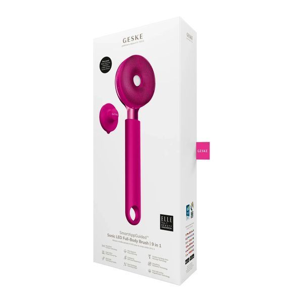 Звуковая светодиодная щетка для всего тела GESKE Sonic LED Full-Body Brush & Intensive Exfoliator 9 в 1, magenta HB0388
